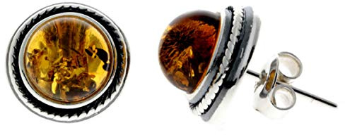 Orecchini classici in vera ambra baltica naturale e argento Sterling 925 GL185 e Argento, colore: Cognac, cod. GL185C