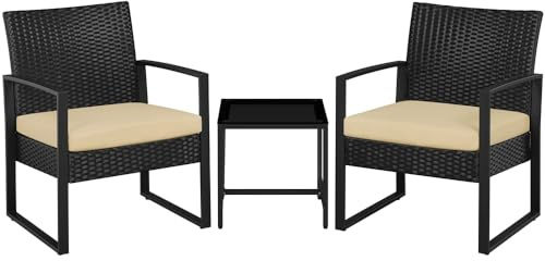Yaheetech Juego de Sillas y Mesa Exterior Muebles Exterior Terraza | de Ratán Poliéster con Cojines Impermeable, para Jardín Balcón