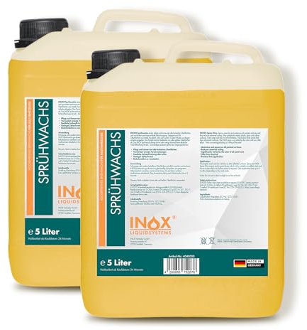 INOX® Cire en spray 2 x 5 l, cire de voiture de qualité supérieure avec effet déperlant, pour sceller la peinture avec protection brillante, pour sceller et entretenir facilement par pulvérisation