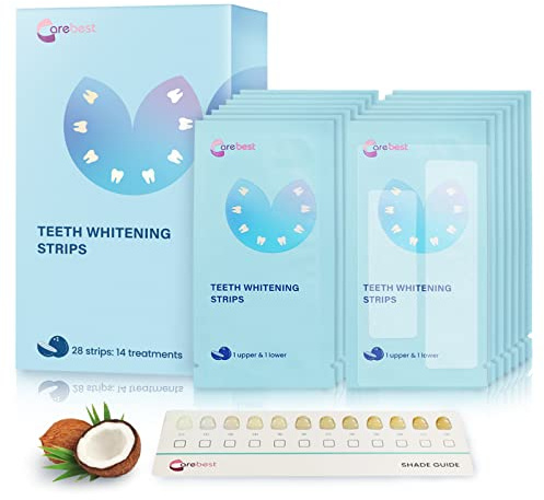 Carebest Teeth Whitening Strips - Professional White Strips for Sensitive Teeth Whitening Kit, Enamel Safe Coconut Whitener Strip for Teeth Whitening, Effective for Teeth Stains Remove (28 Strips)