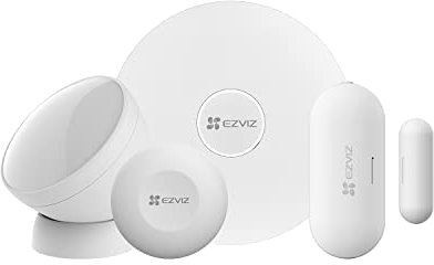 EZVIZ Alarm 4-Piece Sensor Kit Wi-Fi, PIR Human Motion Detector, Open/Close Contact Sensor for Door/Window, SOS Emergency Button for Elderly, Security System with Home Gateway, APP Instant Alerts