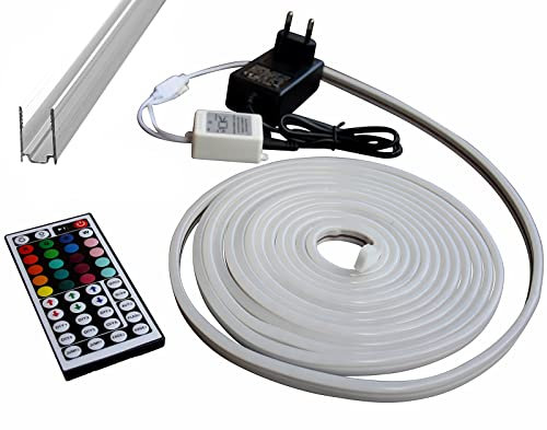 12V LED RGB Streifen mit 220V-240V Netzstecker Stripe Licht Unterbankbeleuchtung Saunabeleuchtung Bad Küche Saunalampe (Set mit Aluminiumschiene, 2m - m/36,99€)