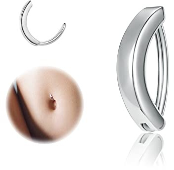 ZS 14G ”Clicker”, navelpiercing för dam, 925 sterlingsilver, navelring, inverterad böjd navelstång, kroppssmycken, Sterlingsilver