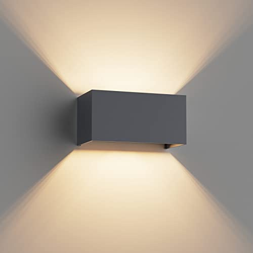 Klighten Lampada da Parete per Interni/Esterni Bianco Caldo 3000K, Moderno Applique da Parete Interno Angolo del Fascio Regolabile Aplique Led da Parete IP54 Impermeabil (Antracite)