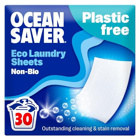OceanSaver Eco Laundry Detergent Sheets | Non-Bio | Eco-Friendly, Biodegradable & Freshly Scented | Zero-Waste & Removes Tough Stains | Vegan, Plastic & Cruelty-Free | Plant Based Formula (30 Washes)