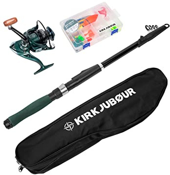 KIRKJUBØUR® Agnatha Teleskopfiskespöset, fiskeset, lätt glasfiberspö med rulle och tillbehör (2,40 m)