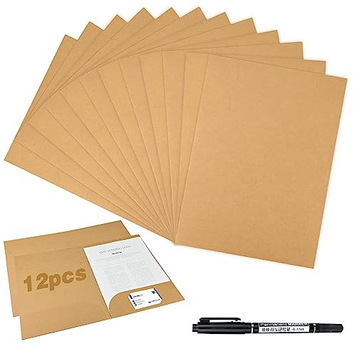 Präsentationsmappe A4, Ordner mit Tasche, A4 Kraftpapier Dokumentenmappe Karton, Präsentationsmappe mit Visitenkartenschlitz, für Dateien, Dokumente, Besprechungen, Berichte, Bürobedarf, 12 Stück