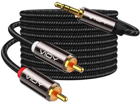 VIOY RCA to 3.5mm Cable 1 Metres, Gold-Plated Nylon Braided 3.5mm Male to 2RCA Male Auxiliary Stereo Audio Y Splitter Smartphones, MP3, Tablets, Speakers, Home Theater, HDTV