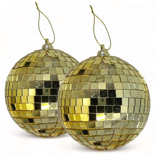 MIJOMA Palline da appendere a specchio: palla da discoteca, palline per albero di Natale e decorazioni per la casa, decorazioni natalizie e decorazioni per feste per un'atmosfera elegante (10 cm, 2