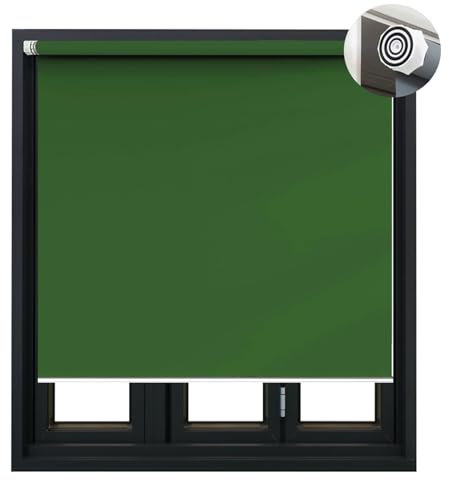 Verdunkelungsrollo ohne Bohren Klemmfix 90 x 120 cm Sichtschutz, Lichtschutz, Rollo Seitenzugrollo inkl. Zubehör für Wohnzimmer, Schlafzimmer, Dunkelgrün
