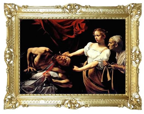 LIGUORO SHOP Bild von Judith und Holofernes von Caravaggio, Reproduktion auf Leinwand, mit Barockrahmen, 86 x 67 cm (Gold)