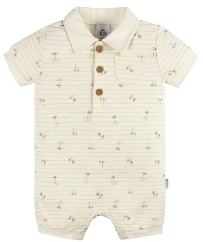 Gerber Baby Boys Cotton Polo Romper, Palm Tree Stripe, 6-9 Months