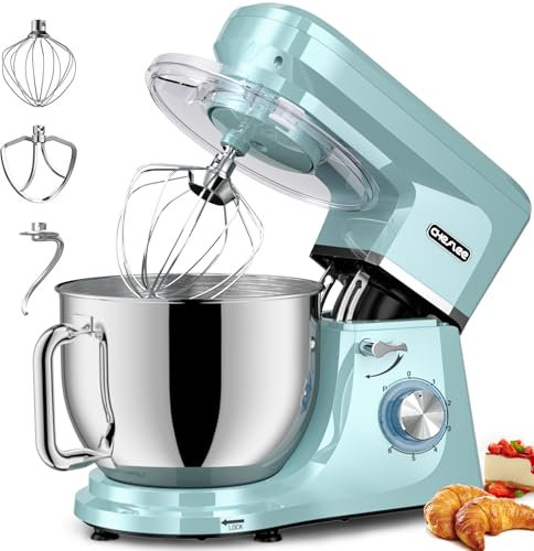CHeflee Küchenmaschine,2000W Leistungsstarke Knetmaschine, mit Knet-und Rührfunktion 6 Geschwindigkeiten Geräuscharme Teigknetmaschine 7,2 L Edelstahlschüssel Knethaken & Schneebesen Staubschutzhülle