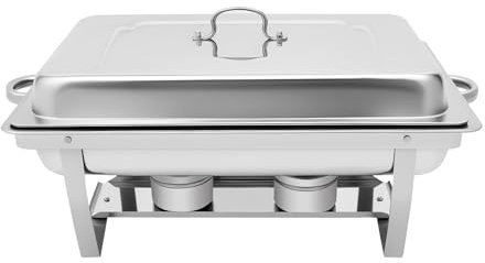 Matvärmare rostfritt stål chafing dish med lock catering buffévärmare behållare värmebehållare för bufféfester (9 l silver)
