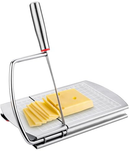 Trancheuse à Fromage, Acier Inoxydable Coupe Fromage avec Lame Polyvalente Échelle de Taille Précise Planche à Découper le Fromage pour Bloc de Fromage Saucisses Jambon Viandes Légumes