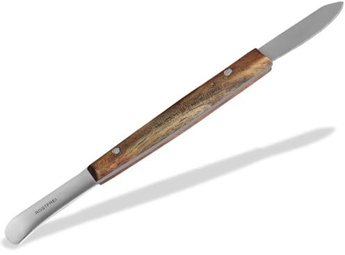 Hufinstrument Kleines Hufmesser Hufkratzer Hufmesser Spitz/Rund Hufkratzer für Pferde Esel Ziege Kühe mit Holzgriff Hufsohlen-Hufschaber aus Rostfreien Edelstahl