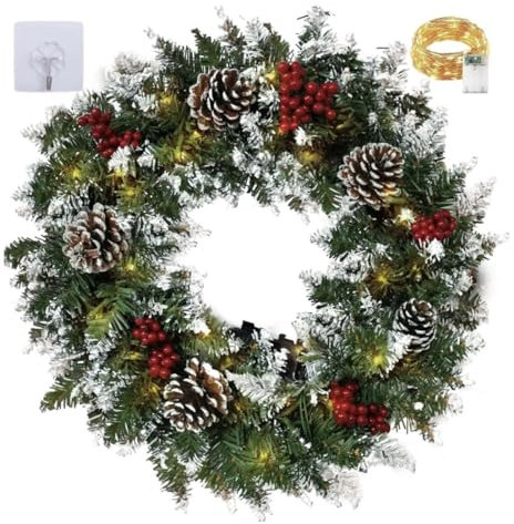 Christmas Wreaths,45cm Christmas Wreaths with Led Light，Christmas Wreath for Holiday,Outdoor Light up Christmas Wreath for Front Door,Christmas Party Decorations.