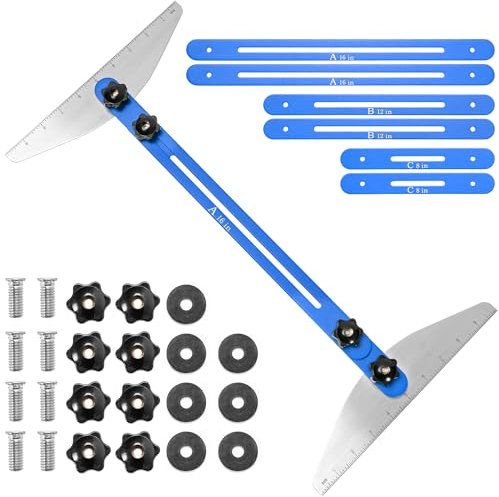 BQKOZFIN Stair Treads Gauge Template Tool, 10.6-45.3inch Adjustable Length Stair Measuring Tool Jig, High Precision Shelf Scribe Tool for Cutting Stairs, Risers, Shelves, Drywall (Blue)