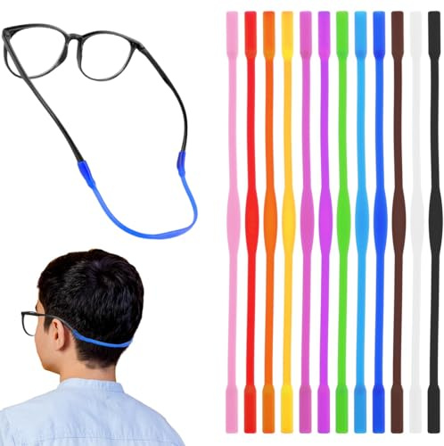 AFCJLTO Sangles de lunettes en silicone ，Lot de 12 élastiques antidérapants pour lunettes de sport et lunettes de soleil pour enfants，Support de cordon de couleur variée