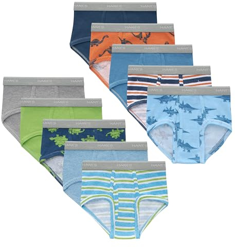 Hanes Toddler Toddler Brief Underwear, Dinosaur Prints, Stripes & Solids, Comfort Waistband & Smooth Seams, 10-Pack
