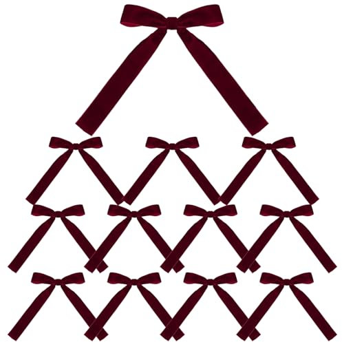 Weihnachtsbaumschleifen, rote Samtschleifen für Weihnachtsbaum, tragbare Samtschleifen, Samt-Weihnachtsschleifen für Baum, Haustür, Kamin, Treppen und Girlande, Dekoration (Burgunderrot)