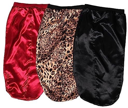 Baluue 3pcs Elastic Sleep Caps for Women Breathable Satin Bonnet Leopard Hair for Nighttime Use
