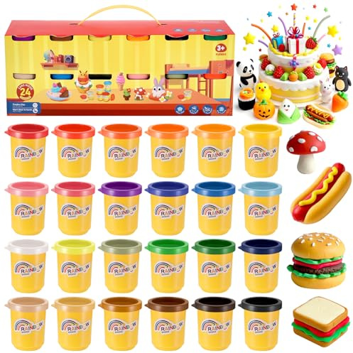 Pots de Pâte à Modeler, Kit Pate a Modeler avec des Couleurs Différentes, Idée de Cadeau de Pâques Anniversaire de Noël pour Enfants, Activité Manuelle et Créations Multicolore, 50g/peut (24 Pots)