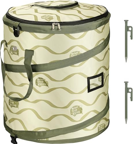 AUTOMATTERS Pop-Up Trash Bin with Removable Divider, Heavy Duty Bottom, Collapsible Storage for Camping, Laundry, Storage and Garden, Waterproof and Tear Resistance Material with Air Vent, Green