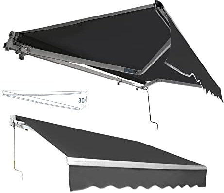 Tenda da sole retrattile per esterni con bracci estensibili, telaio in alluminio, resistente al sole e impermeabile, maniglia a manovella, 300 x 250 cm, grigio