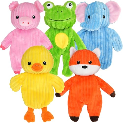 Prime Pets 5 Pack Plush Squeaky Dog Toys, No Stuffing Bodies, Crinkle Pet Toys for Small Medium Large Dogs, Puppy Chew Toy to Keep Them Busy