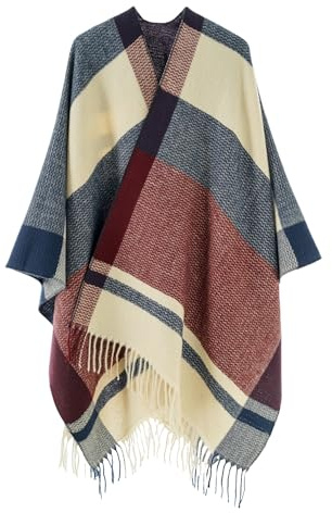 OIZEN Châle Femme, Poncho Ouvert, Gilet Cape, Pulls Oversize pour l’Automne et l’Hiver,Bordeaux Bleu Marine