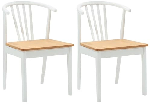 vidaXL Matstol 2 pcs vit och naturlig Massivt gummiträ, Matrum, Vintage Trästol, Rektangulär Sittplats i Hårdträ, Elegant Inomhus för Hemmets Möbelinslag