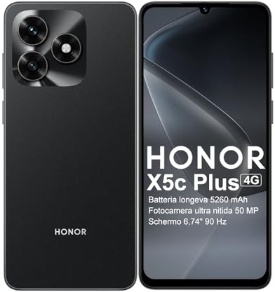 HONOR X5c Plus Smartphone, Display da 6,74 Pollici 90Hz, Batteria 5130 mAh a Lunga Durata, 128GB Memoria, Fotocamera 50 MP Ultra-Clear, Processore 8-Core, Dual SIM, Android 15