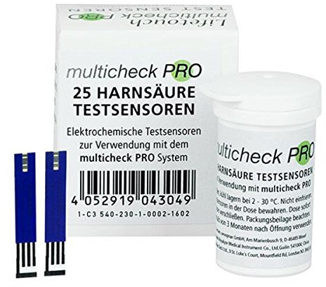 25 Harnsäure Testsensoren - C3 540 - Elektrochemische Teststreifen Zur Verwendung mit dem Multicheck Pro Messgerät ┇ Tests PZN 11304370