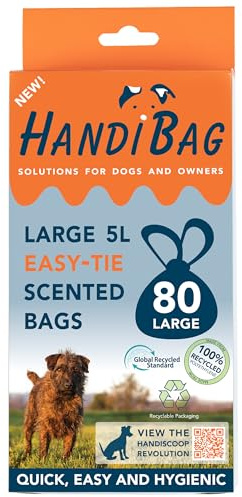 HandiBag stora 5 l lätt slips doftande hundavfallspåsar – 80-pack