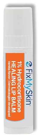 FixMySkin 1% Hydrocortisone Healing Lip Balm, Vanilla – Soothes Dry, Cracked & Irritated Lips, Relieves Chapped Lips, Cold Sores & Eczema, Dermatologist Developed, Travel-Friendly Tube, 0.15 oz