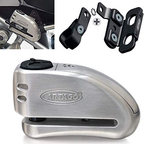 ARTAGO 32S1 Pack Bremsscheibenschloss mit Alarm 120db Hohe Sicherheit + Halterung für BMW (R1250GS, R1200GS, F850GS, F800GS, F750GS, F700GS, G310GS, F900XR), SRA Homologiert Stahl