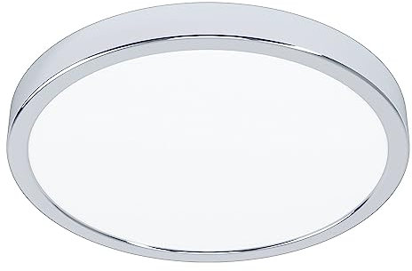 Eglo LED Flush Ceiling Light Fueva 5, Ø 11 in, Round Bathroom Lighting Made of Chrome Coloured Metal and Plastic, Warm White lamp, IP44