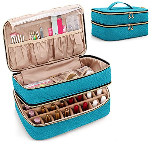 BAFASO Organizer Smalti per 40 Bottiglie (15 ml - 0,5 once fluide), Borsa da Viaggio per Smalti per Unghie, Custodia Porta Smalti per Unghie (Solo Borsa), Verde Acqua