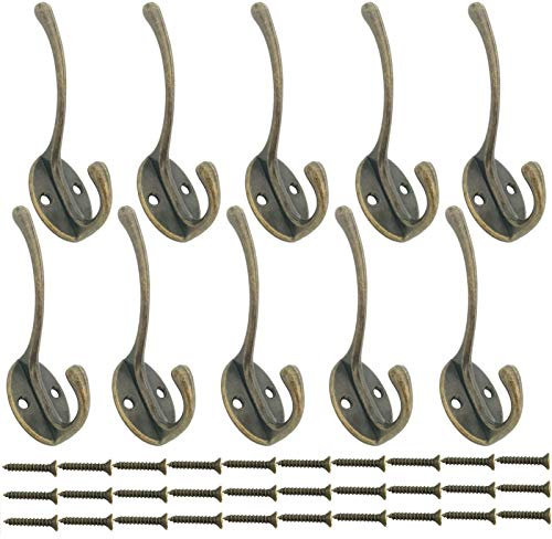 Mokife Garderobenhaken Vintage Bronze, 10 Stück Kleiderhaken Doppelt Haken Huthaken Wandhaken Retro für Mantel, Jacke, Hut, Schlüssel, Tasche, Robe, Handtuch