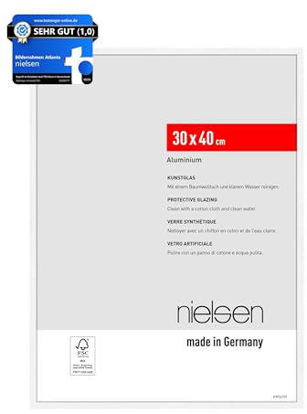 nielsen cadre photo, 30 x 40 cm, aluminium, Blanc mat, cadre photopour accrocherau format paysage et portrait, verre synthétique, Atlanta