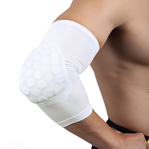 Ruilogod Vit XL-storlek Honeycomb Compression Elbow Pad Sleeve Protective Support Guard för basketbollbollvolleyboll