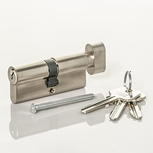 Satin Chrome Thumb Turn Euro Cylinder Lock, Euro Door Barrel Lock with Anti-Drill & Anti-Pick Protection. Suitable for All Door Types. Euro Cylinder Locks (45mm Internal x 45mm External (90mm Total))