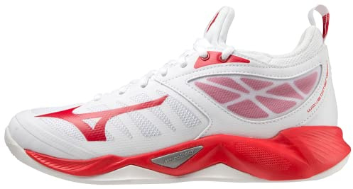 Mizuno Zapato de voleibol Wave Dimension para mujer, Blanco/Rojo, 39 EU