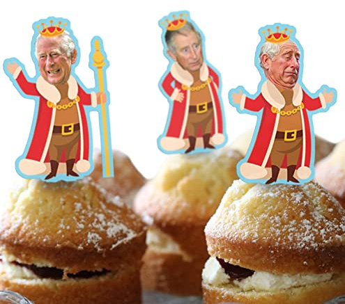 *3 for 2 offer* Cakeshop 24 x 4cm King Charles III 3rd Funny Faces Stand-Up Photo Edible Cupcake Toppers Cake Decorations - Premium Wafer Precut
