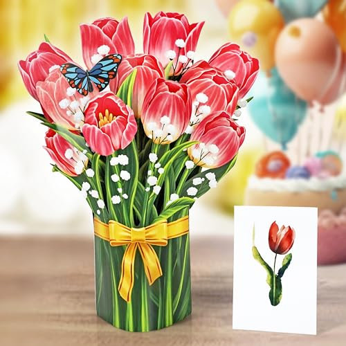 CUTPOPUP Tulip Bouquet - carte d'anniversaire pop-up, carte de vœux 3D en papier (bouquet de tulipes)66SM.FR1520