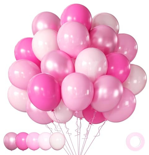 60pcs Pink Balloons Set,12inch Light Pink Helium Balloons Chrome Pink Latex for Birthday, Wedding Princess Party Decoration