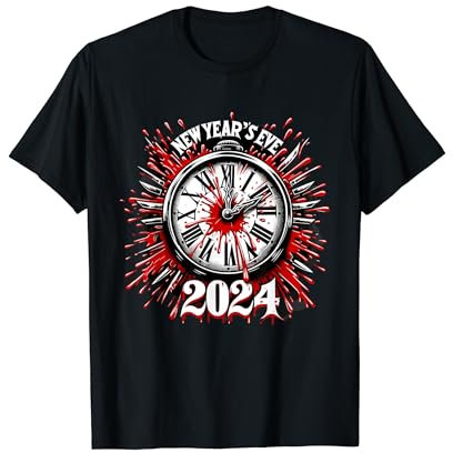 Blutspritzer-Uhr 80er Jahre Slasher Horror Silvester 2024 T-Shirt