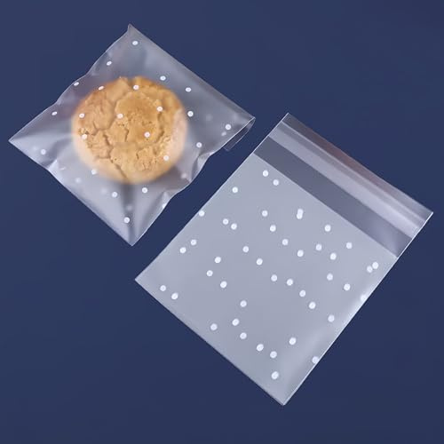 Cellophane Bags, 100Pcs Cookie Bags White Dot,10 x 10 cm Self Seal Biscuit Bag,Small Cellophane Bag for Cookies, Sweets, Biscuit, Jewelry, Soaps, Cards