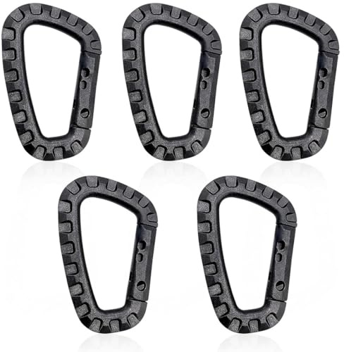 XURJUMI Set di 5 Moschettoni in Plastica, Moschettoni Neri, Auto-blocco, A forma di D, Per Campeggio, Kayak, Escursionismo, Uso Quotidiano, Amaca